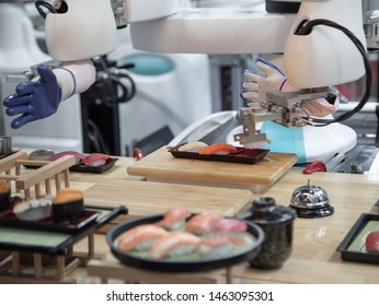 Smart Robot Preparing Japanese Food A Dish Of Sushi