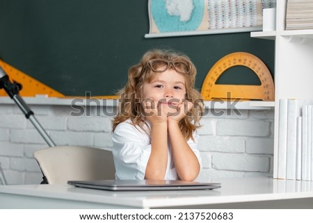 A smart school boy sitting at the table, preparing for the exam.