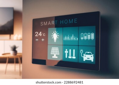 smart screen with smart home with modern living room - Shutterstock ID 2288692481