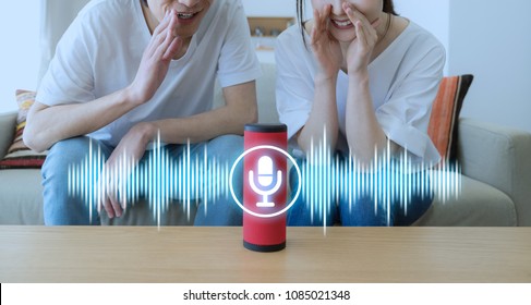 Smart speaker concept. AI speaker. Voice recognition.