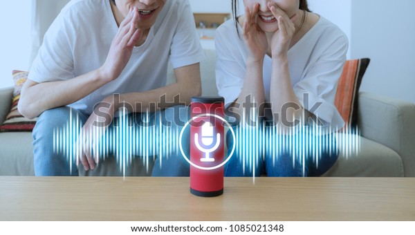 Smart
speaker concept. AI speaker. Voice
recognition.