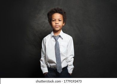 Smart Successful Serious Black Child Boy Student On Black Background