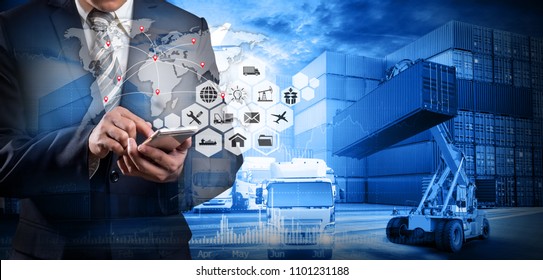 Smart technology concept with global logistics partnership Industrial Container Cargo freight ship, internet of things Concept of fast or instant shipping, Online goods orders worldwide - Powered by Shutterstock