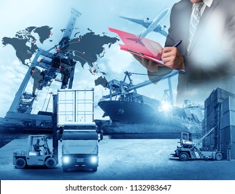 Smart technology concept with global logistics partnership Industrial Container Cargo freight ship, internet of things Concept of fast or instant shipping, Online goods orders worldwide