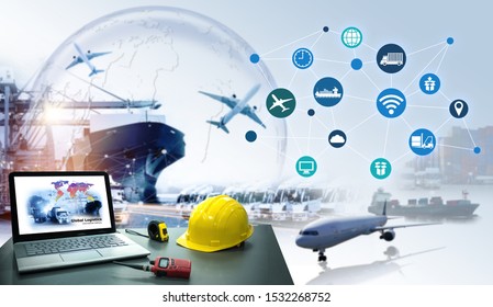 Smart technology concept with global logistics partnership Industrial Container Cargo freight ship, internet of things Concept of fast or instant shipping, Online goods orders worldwide