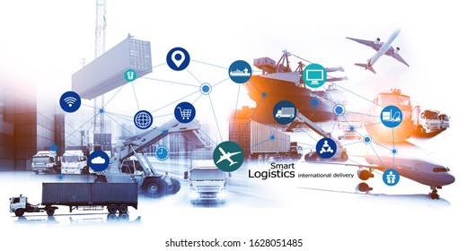 Smart technology concept with global logistics partnership Industrial Container Cargo freight ship, internet of things Concept of fast or instant shipping, Online goods orders worldwide
