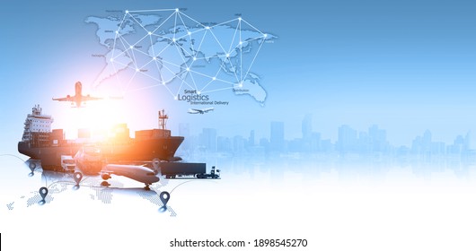 Smart technology concept with global logistics partnership Industrial Container Cargo freight ship, internet of things Concept of fast or instant shipping, Online goods orders worldwide