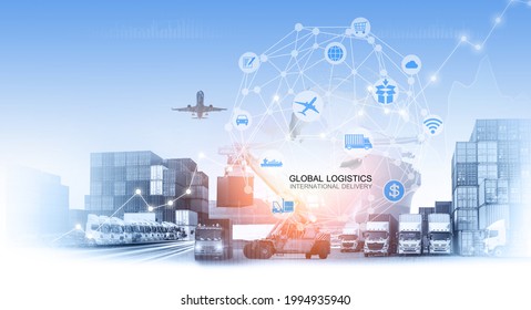 Smart technology concept with global logistics partnership Industrial Container Cargo freight ship, internet of things Concept of fast or instant shipping, Online goods orders worldwide