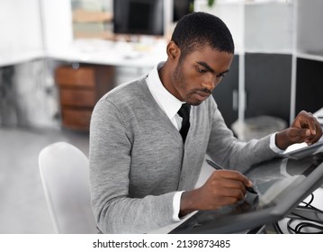 Smart Technology Makes Everything Easier. A Young Man Working On A Large Touchscreen.