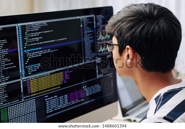 Smart Teenage Boy Glasses Checking Programming Stock Photo Edit