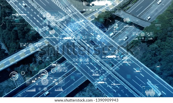 Smart\
transportation and communication network\
concept.