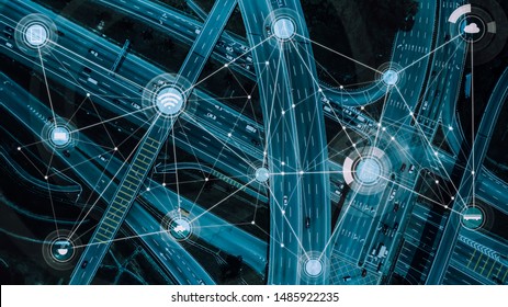 Smart transportation and intelligent communication network of things, wireless connection technologies for courier service business . - Shutterstock ID 1485922235