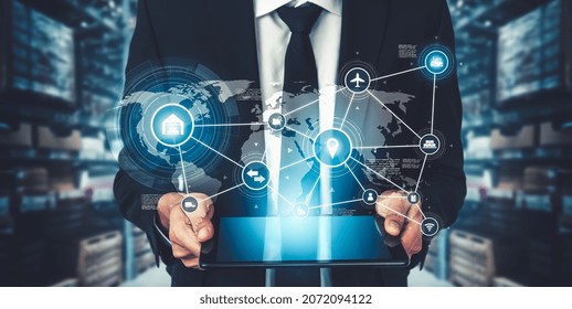 Smart warehouse management system with innovative internet of things technology to identify package picking and delivery . Future concept of supply chain and logistic network business . - Powered by Shutterstock