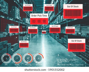 Smart warehouse management system using augmented reality technology to identify package picking and delivery . Future concept of supply chain and logistic business .