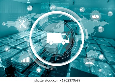 Smart warehouse management system using augmented reality technology to identify package picking and delivery . Future concept of supply chain and logistic business . - Powered by Shutterstock