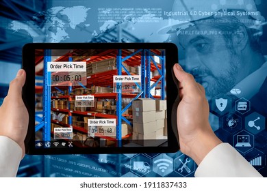 Smart warehouse management system using augmented reality technology to identify package picking and delivery . Future concept of supply chain and logistic business . - Powered by Shutterstock - Get 15% off with code: PIKWIZARD15