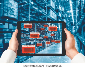 Smart Warehouse Management System Using Augmented Reality Technology To Identify Package Picking And Delivery . Future Concept Of Supply Chain And Logistic Business .