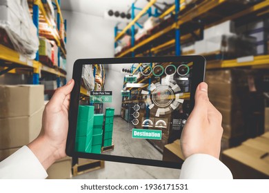 Smart Warehouse Management System Using Augmented Reality Technology To Identify Package Picking And Delivery . Future Concept Of Supply Chain And Logistic Business .