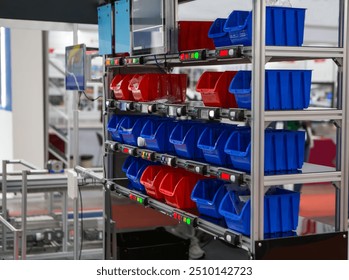 Smart warehouse. Storage bins and trays in distribution warehouse - Powered by Shutterstock