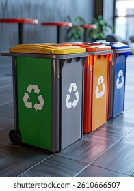 Smart waste-sorting bin on soft wall background 