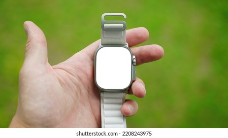 Smart watch with heart rate monitor on a blur background with the clipping path. Mockup screen - Shutterstock ID 2208243975