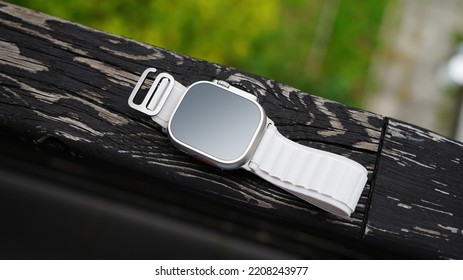Smart watch with heart rate monitor on a blur background with the clipping path. Mockup screen - Shutterstock ID 2208243977