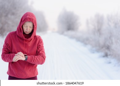 Smart Watch For Sports. Winter Training. Runner Woman. Change In Life.