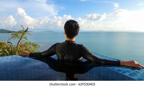 smart woman looking wide vision panorama seascape sunny day - Powered by Shutterstock