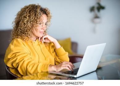 Smart Work At Home During Coronavirus Quarantine Emergency Concept - Modern Technology Lifestyle Of People With Digital Online Job - Woman With Laptop Computer