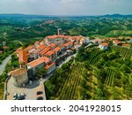 Smartno Townscape and Vineyards in  Goriska Brda Countryside Region of Slovenia.