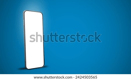 smartphone with blank display, empty space concept over blue background