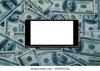 Smartphone With The Blank Screen Placed On The Dollars.