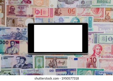 Smartphone With The Blank Screen Placed On The Dollars.