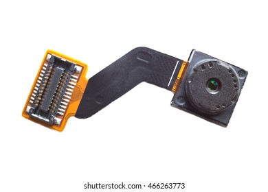 Smartphone Camera Electronic Module With Connector Close-up Isolated On White