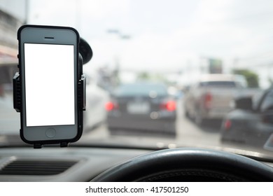 Smartphone In A Car  Use For Navigate Or GPS.