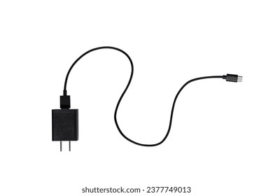 Smartphone charger with USB type C cable isolated on white background.