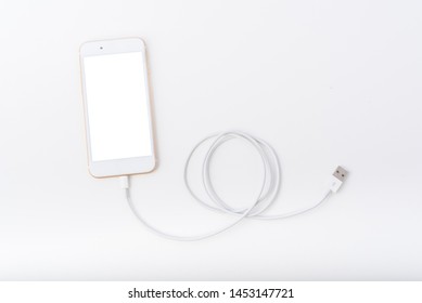 smartphone connect usb cable isolate on white
