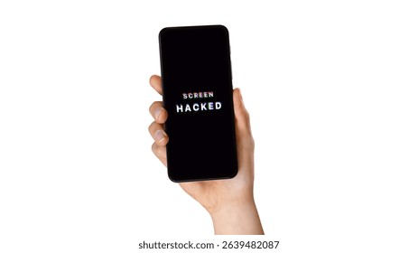 Smartphone Displaying Glitched “SCREEN HACKED” Warning