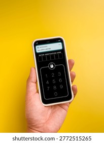Smartphone displaying OTP verification code for two factor authentication. Mobile security, digital identity protection, secure login process, user authentication, and data privacy secure technology.