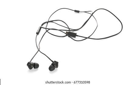 Smartphone earbuds isolated on white background - Shutterstock ID 677310598
