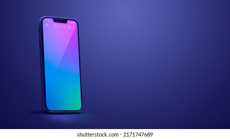 Smartphone with empty homescreen on blue background, blank copy space - Shutterstock ID 2171747689