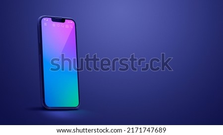 Smartphone with empty homescreen on blue background, blank copy space