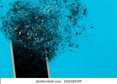Smartphone explosion on blue background. Edit by using explosion effect.