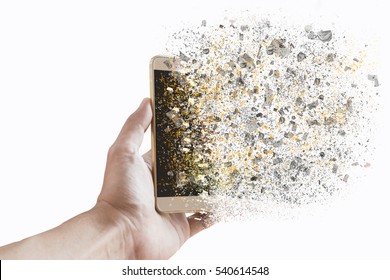 Smartphone explosion on white background. Edit by using explosion effect.