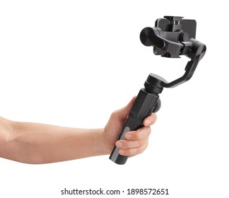 Smartphone Gimbal In Hand Isolated On White