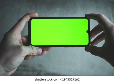 Smartphone With Greenscreen.  Mobile Phone Frameless Design Concept Template.