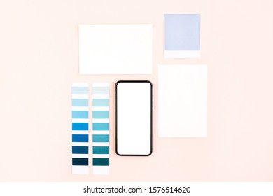 Smartphone Mockup With Fashion Colour Swatches. Color Trend Palette. 
