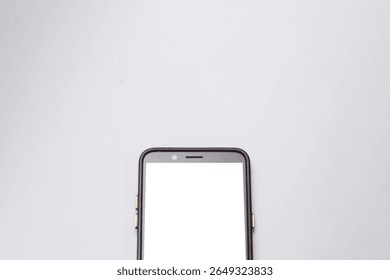 Smartphone mockup in half screen. Close-up view with gray background.