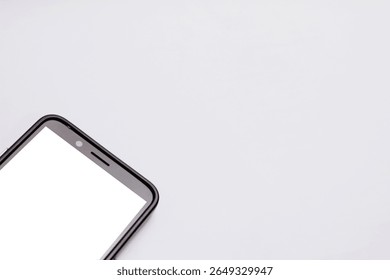 Smartphone mockup in half screen. Close-up view isolated on gray background.