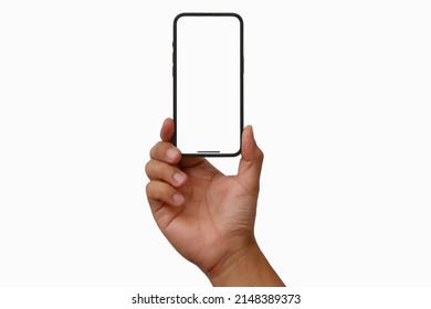 Smartphone Mockup on hand - clipping path , Studio shot of sell Phone with blank phone screen for Infographic Global Business web site design app